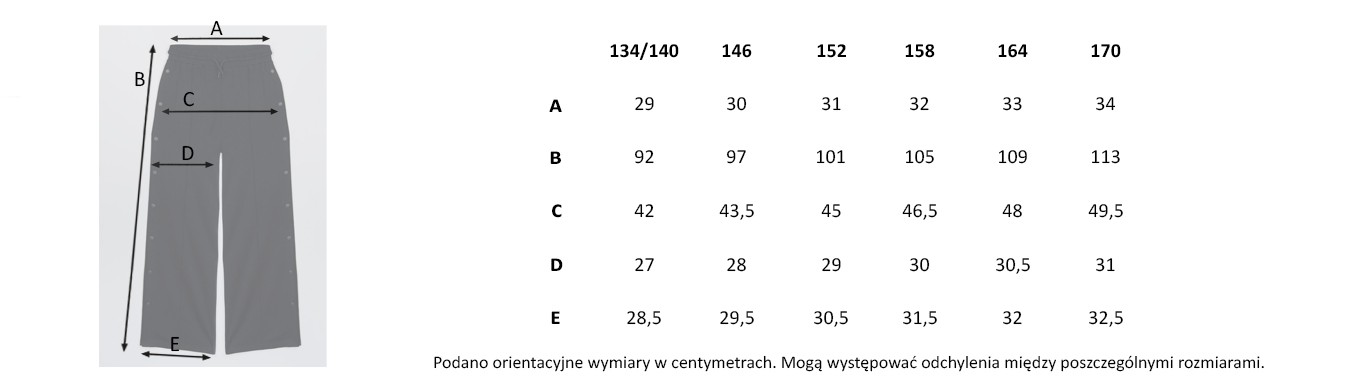 Tabela rozmiarów - Czarne szerokie spodnie z nogawkami zapinanymi na napy