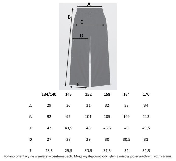 Tabela rozmiarów - Czarne szerokie spodnie z nogawkami zapinanymi na napy
