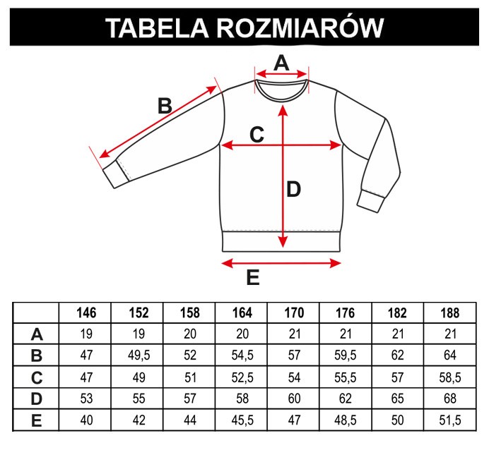 Tabela rozmiarów - Czarno-biała bluza dresowa z nadrukami
