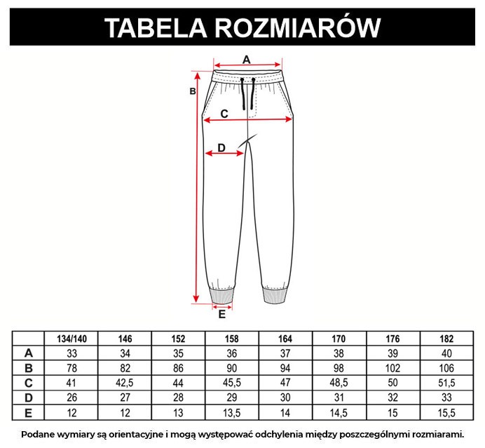 Tabela rozmiarów - Szare spodnie dresowe z nadrukiem na nogawce