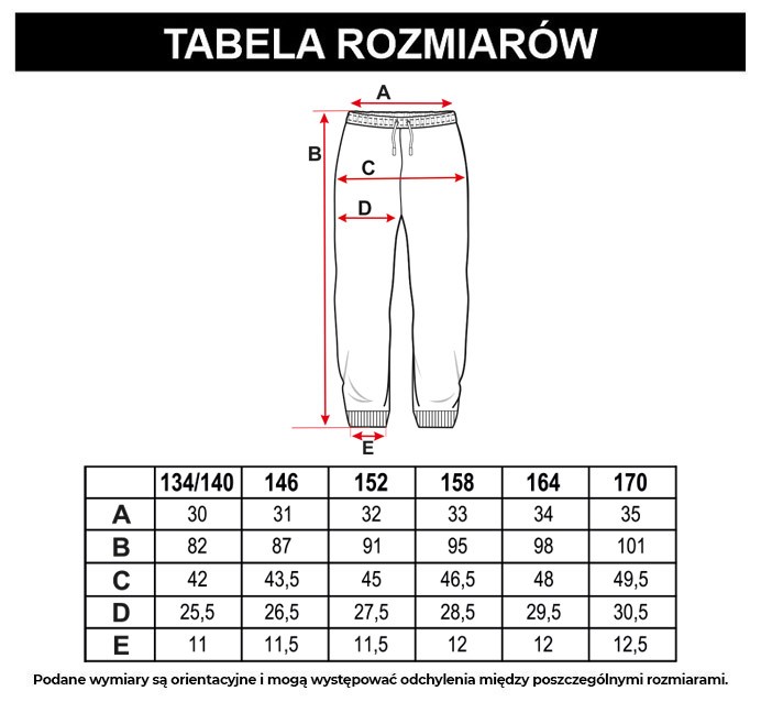 Tabela rozmiarów - Czarne wzorzyste spodnie dresowe