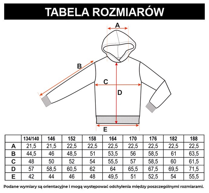 Tabela rozmiarów - Czarna bluza dresowa z kapturem i nadrukami