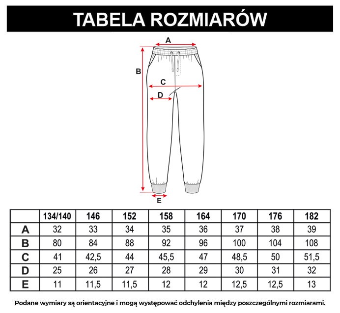 Tabela rozmiarów - Wielobarwne spodnie dresowe z nadrukami tie dye