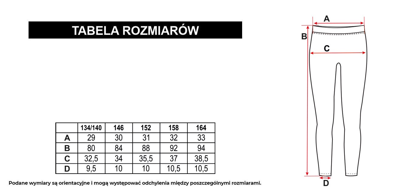 Tabela rozmiarów - Wielobarwne legginsy a'la tie dye