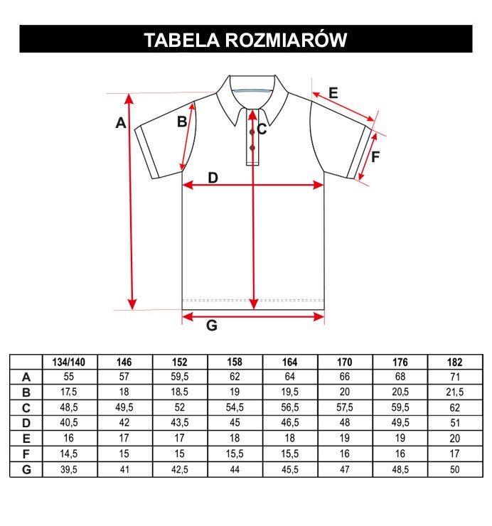 Tabela rozmiarów - Granatowa gładka koszulka polo