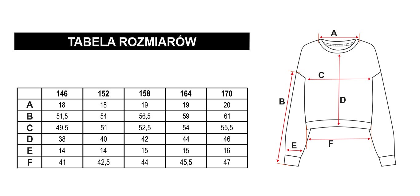 Tabela rozmiarów - Fioletowa welurowa bluza