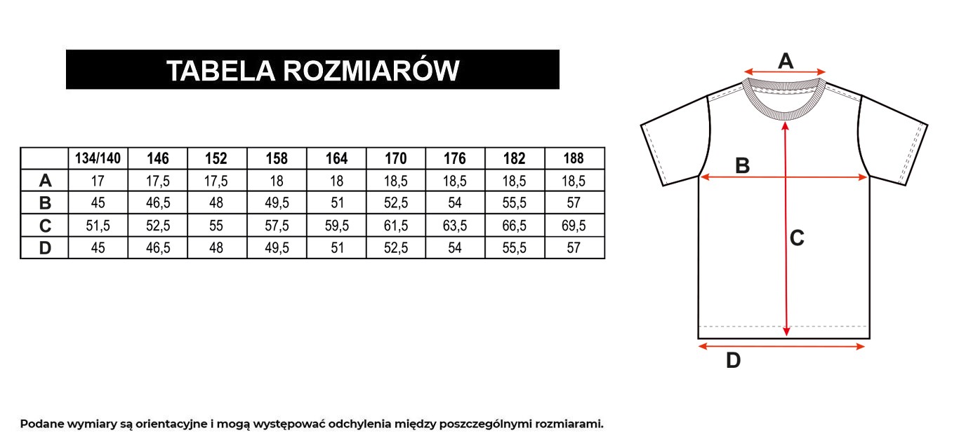 Tabela rozmiarów - Fioletowy t-shirt oversize z czarną grafiką z przodu