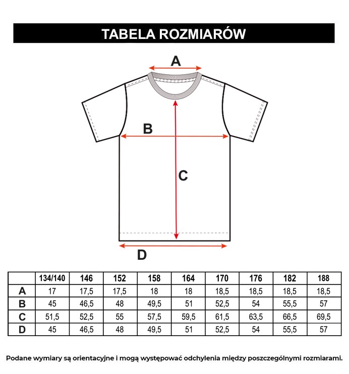 Tabela rozmiarów - Fioletowy t-shirt oversize z czarną grafiką z przodu