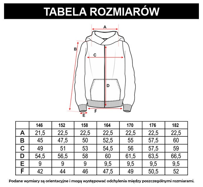 Tabela rozmiarów - Wielobarwna rozpinana bluza dresowa z kapturem a'la tie dye