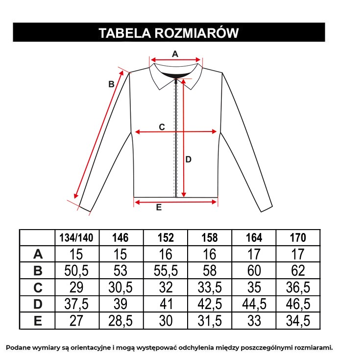 Tabela rozmiarów - Sweter z kołnierzykiem w biało-czarne paski