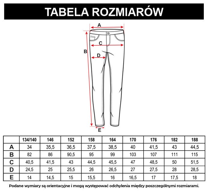 Tabela rozmiarów - Czarne spodnie REGULAR