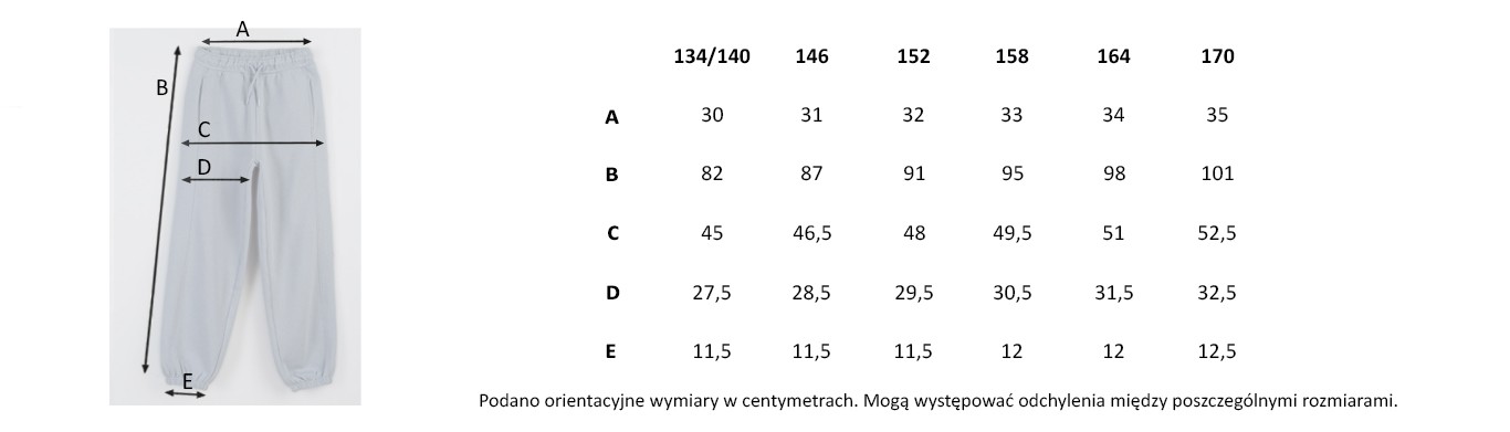 Tabela rozmiarów - Niebieskie spodnie dresowe oversize z modnymi cięciami