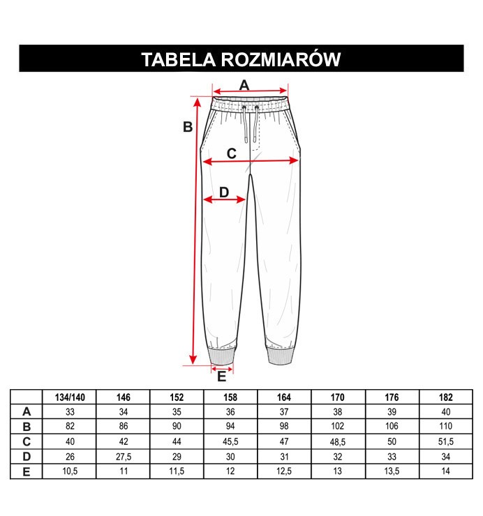 Tabela rozmiarów - Szare spodnie dresowe NOT FOLLOW