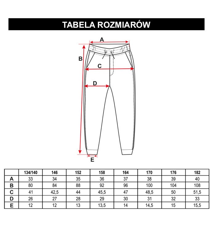 Tabela rozmiarów - Fioletowe spodnie dresowe z nadrukiem