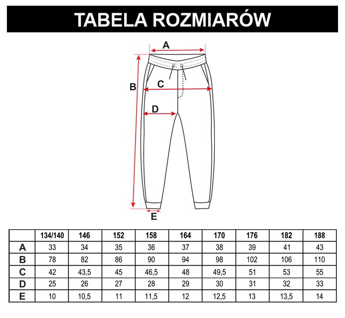 Tabela rozmiarów - Niebieskie jeansy typu jogger z przeszyciami