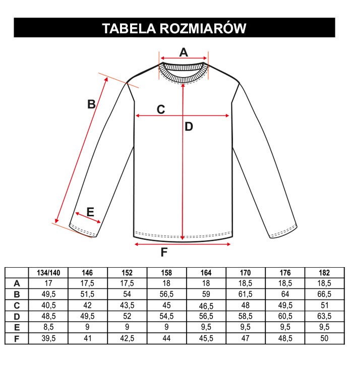 Tabela rozmiarów - Czarno-biała koszulka z długim rękawem w paski