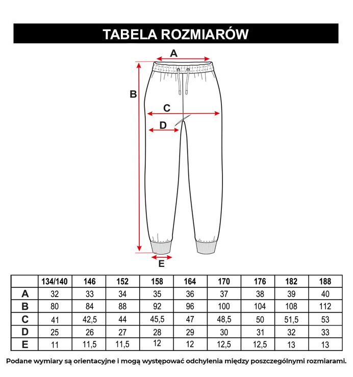 Tabela rozmiarów - Czarne spodnie dresowe z kieszeniami zapinanymi na zamek