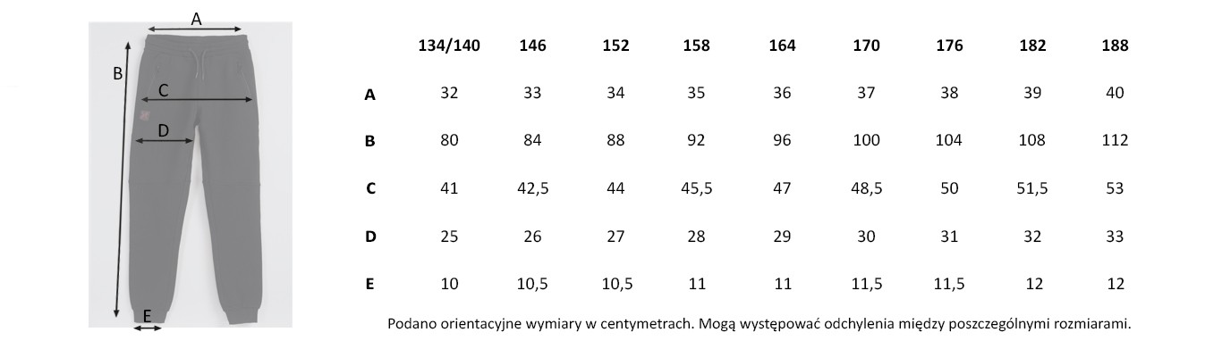 Tabela rozmiarów - Czarne spodnie dresowe z modnymi cięciami