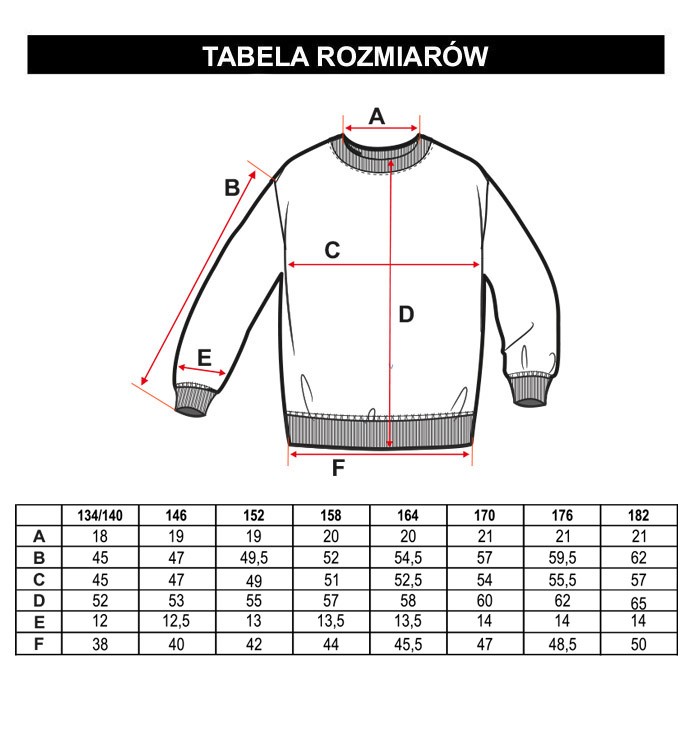 Tabela rozmiarów - Czarna bluza z długim rękawem SKILLS