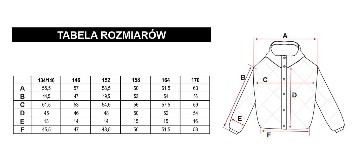 Tabela rozmiarów - Fioletowa pikowana kurtka puffer z kapturem