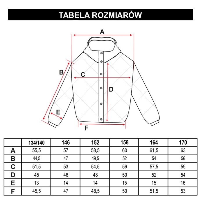 Tabela rozmiarów - Fioletowa pikowana kurtka puffer z kapturem