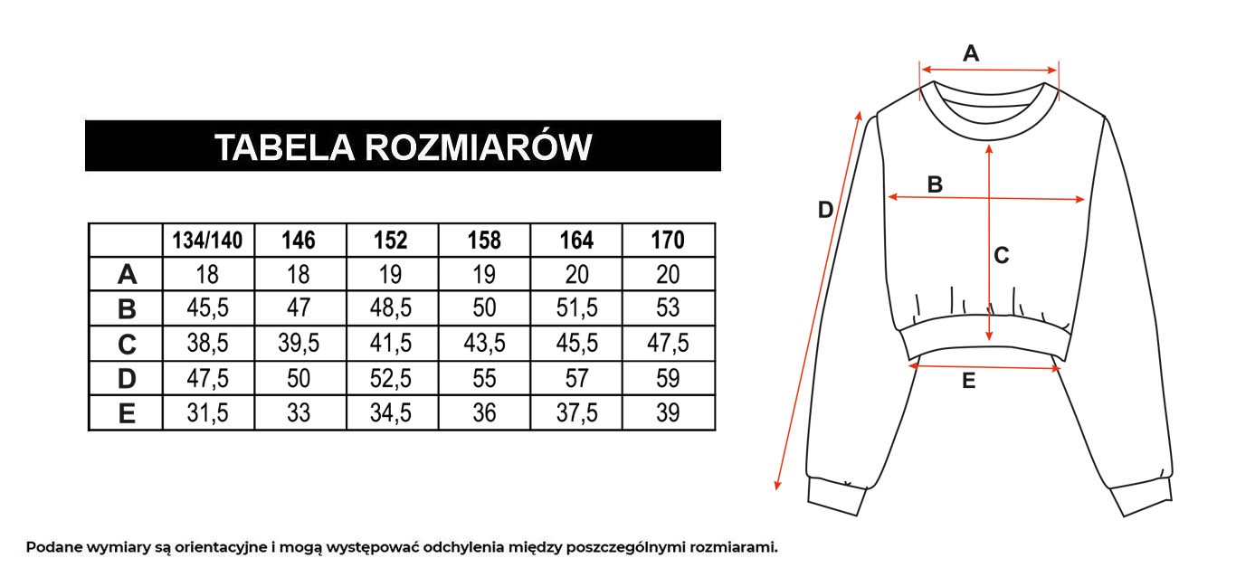 Tabela rozmiarów - Kremowa bluza dresowa z błyszczącym nadrukiem