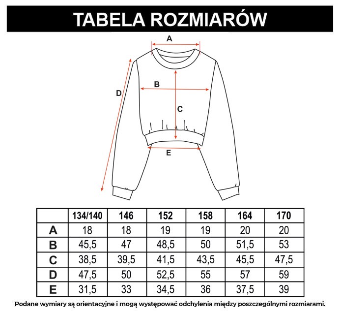 Tabela rozmiarów - Kremowa bluza dresowa z błyszczącym nadrukiem