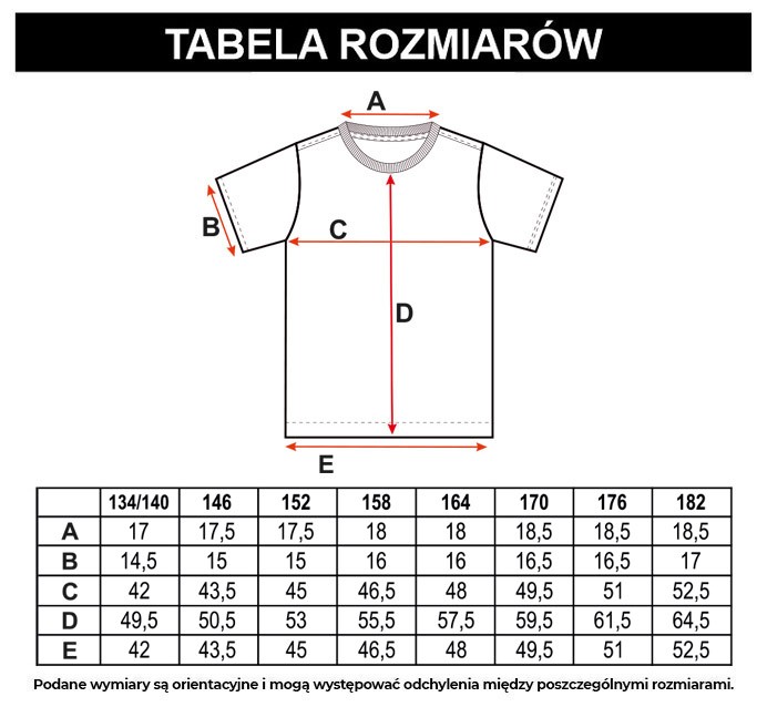 Tabela rozmiarów - Biały T-shirt z kolorowym nadrukiem z przodu