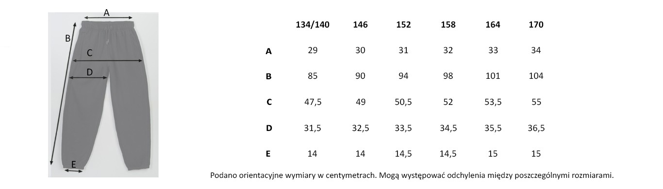 Tabela rozmiarów - Czarne spodnie dresowe z gumą w pasie