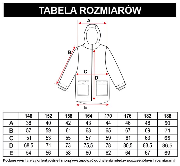 Tabela rozmiarów - Czarno-biała przedłużana ocieplana kurtka z kapturem