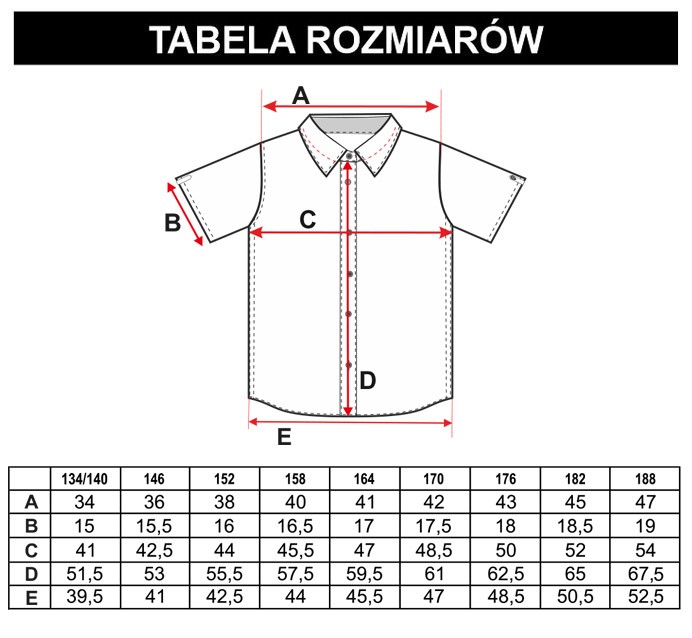 Tabela rozmiarów - Biała klasyczka koszula z krótkim rękawem