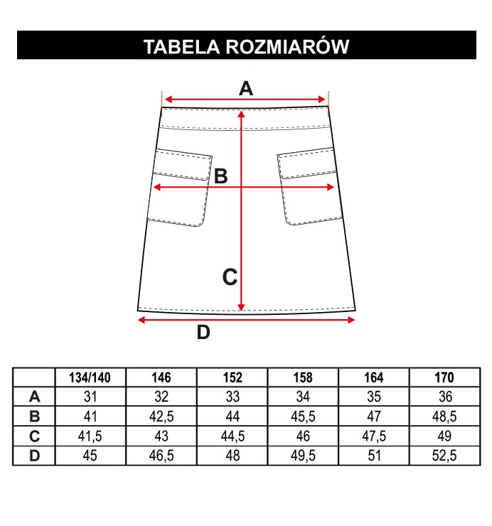 Tabela rozmiarów - Czarna spódnica w kratę z ozdobnym łańcuszkiem