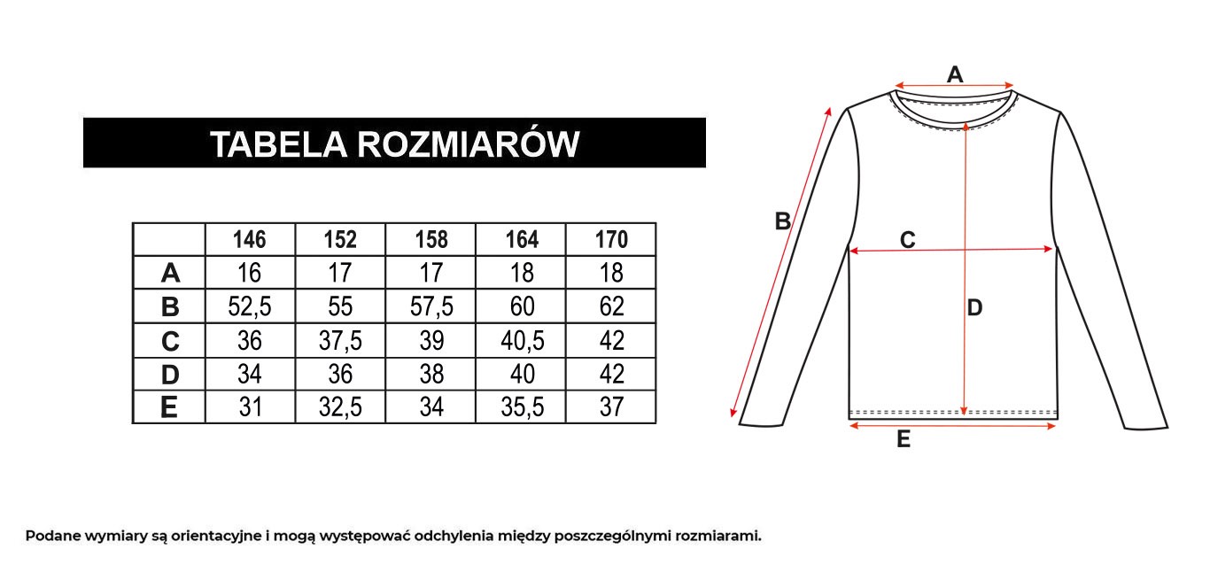 Tabela rozmiarów - Cieniowana bluzka z transparentnej siateczki z czarnym topem w komplecie