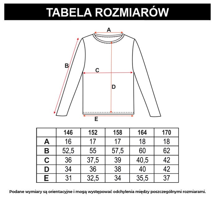 Tabela rozmiarów - Cieniowana bluzka z transparentnej siateczki z czarnym topem w komplecie