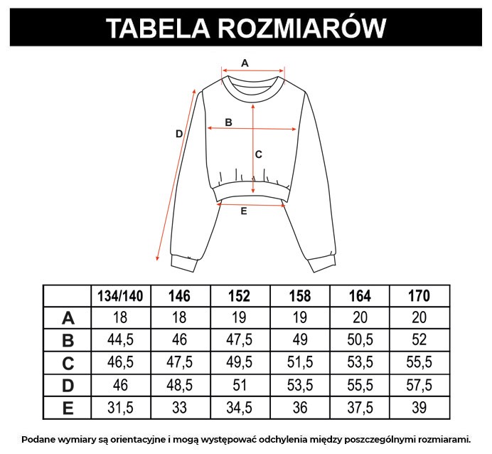 Tabela rozmiarów - Fioletowa bluza dresowa a'la tie dye z nadrukiem