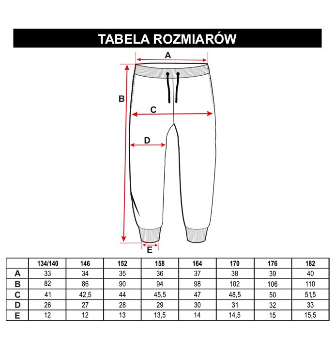 Tabela rozmiarów - Czarne dresowe spodnie z odblaskowym nadrukiem