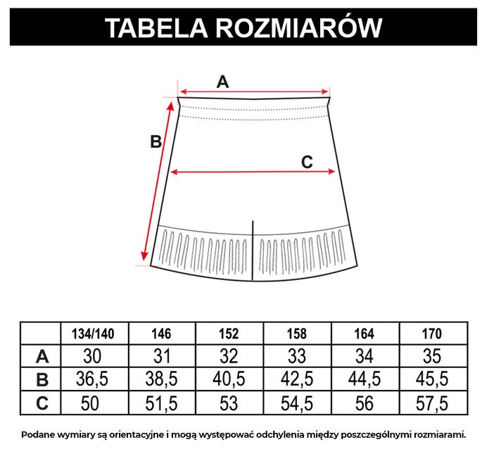 Tabela rozmiarów - Czarne krótkie spodenki z prążkowanego materiału