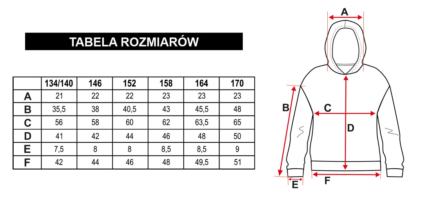 Tabela rozmiarów - Biała wzorzysta bluza dresowa z kapturem