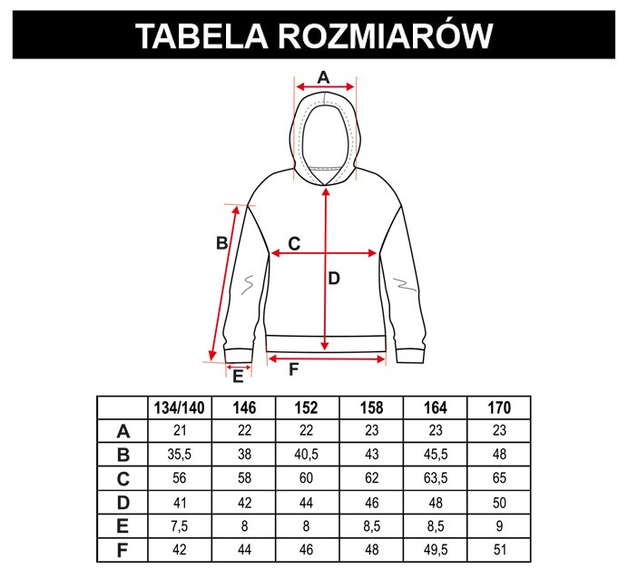 Tabela rozmiarów - Biała wzorzysta bluza dresowa z kapturem