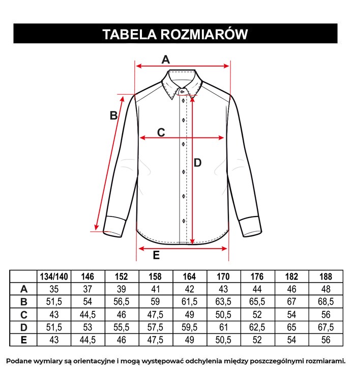 Tabela rozmiarów - Biała koszula o luźnym kroju z długim rękawem