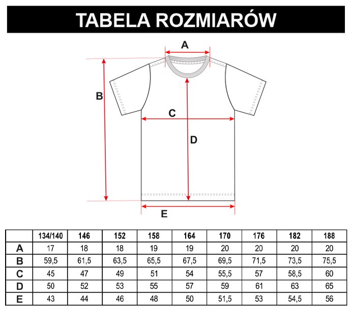 Tabela rozmiarów - Fioletowy T-shirt z nadrukiem
