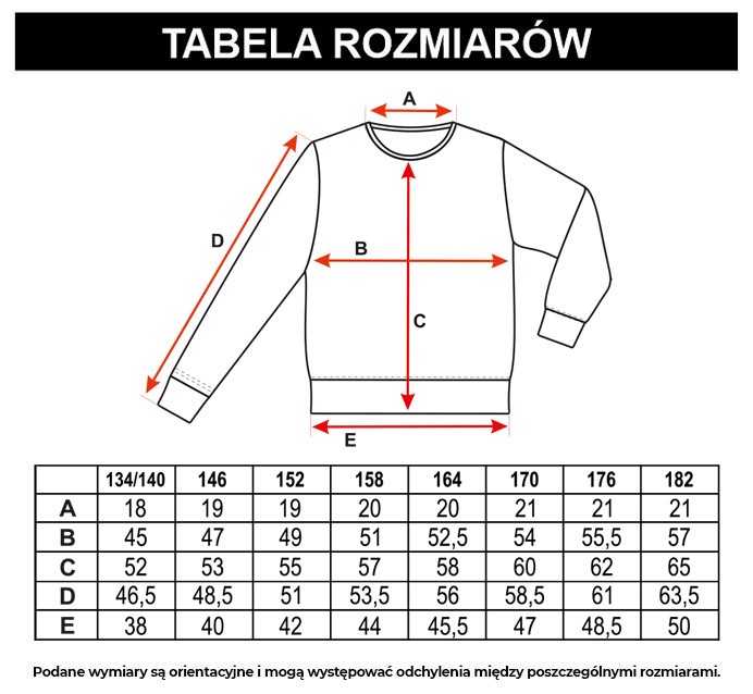 Tabela rozmiarów - Czarna bluza dresowa z nadrukami