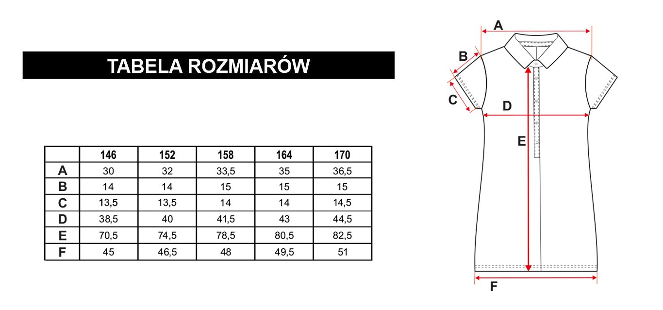 Tabela rozmiarów - Miętowa welurowa sukienka dla dziewczyny z kołnierzykiem