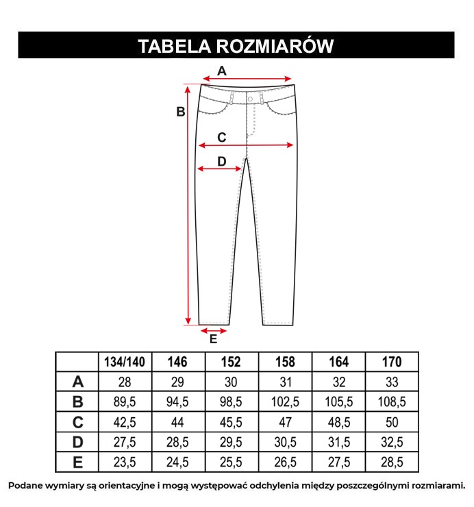 Tabela rozmiarów - Szare jeansy z szerokimi nogawkami i ozdobnymi kieszeniami