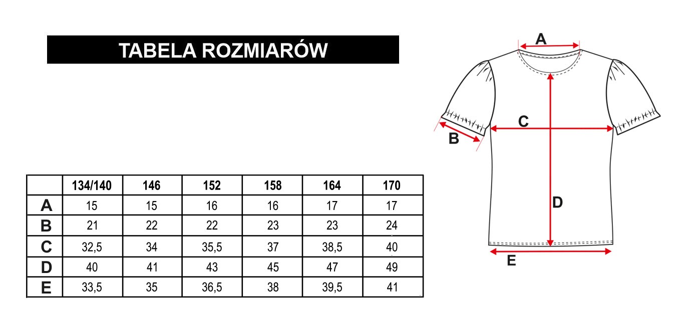 Tabela rozmiarów - Biała bluzka z ozdobnymi bufiastymi rękawami