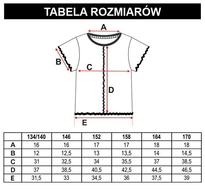 Tabela rozmiarów - Biała bluzka z ozdobną mereżką