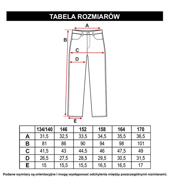 Tabela rozmiarów - Jasnoniebieskie spodnie jeansowe typu MOM FIT