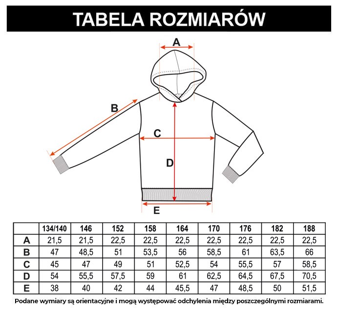 Tabela rozmiarów - Wielobarwna bluza dresowa z kapturem z nadrukami tie dye