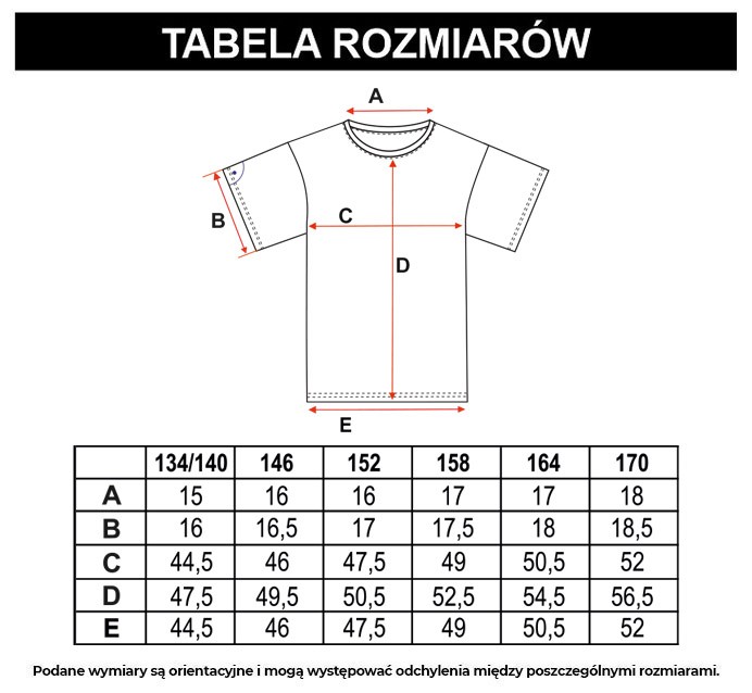 Tabela rozmiarów - Czarny T-shirt z nadrukami z przodu i na plecach
