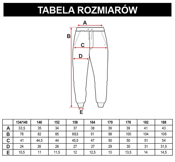 Tabela rozmiarów - Szare jeansy typu JOGGER